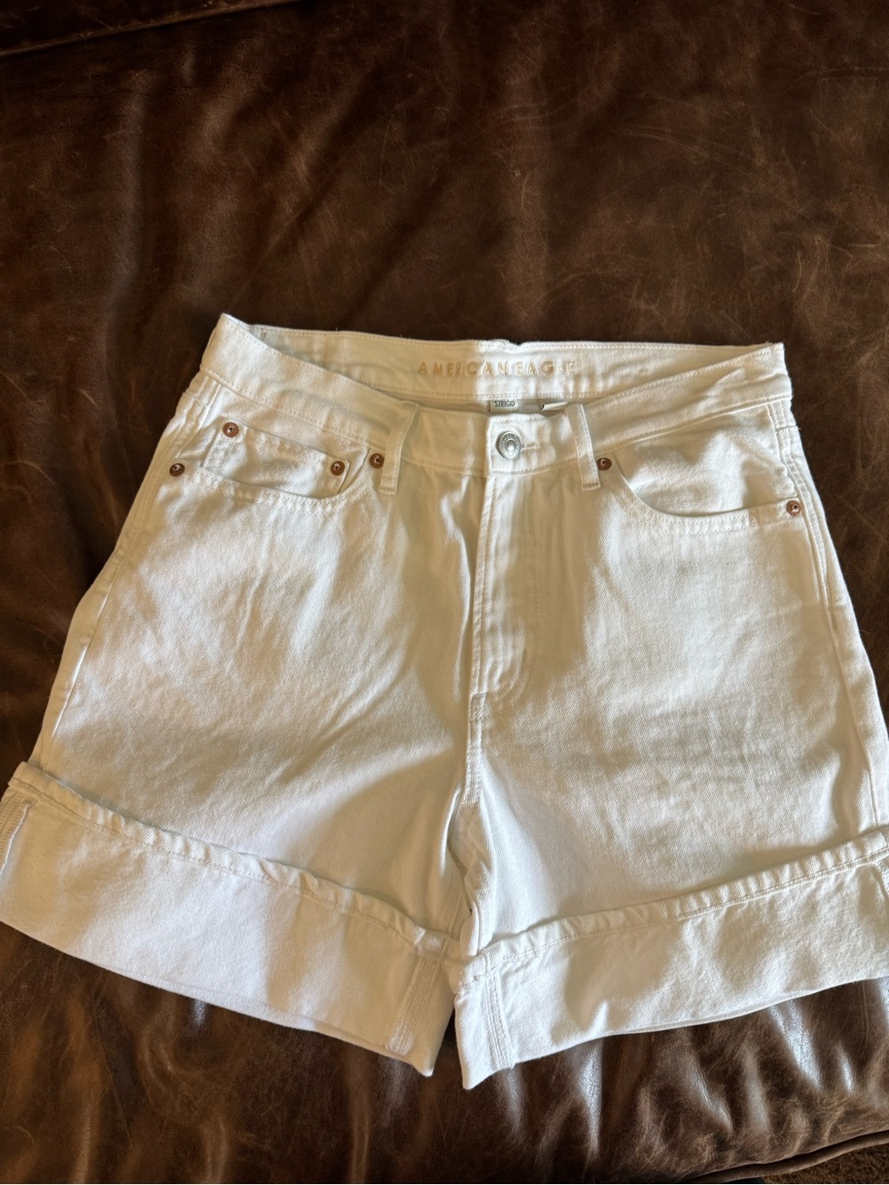 American Eagle 6” White Cuffed High-Rise Jean Shorts